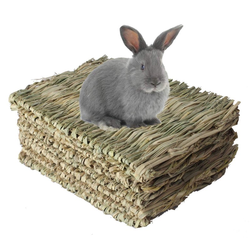 kathson 8 PCS Bunny Grass Mat Natural Woven Pet Bed Nest Mats Rabbits Chew Toys for Hamsters Parrot Rabbits Hedgehog Guinea Pig Bunny and Other Small Animals - Image 1